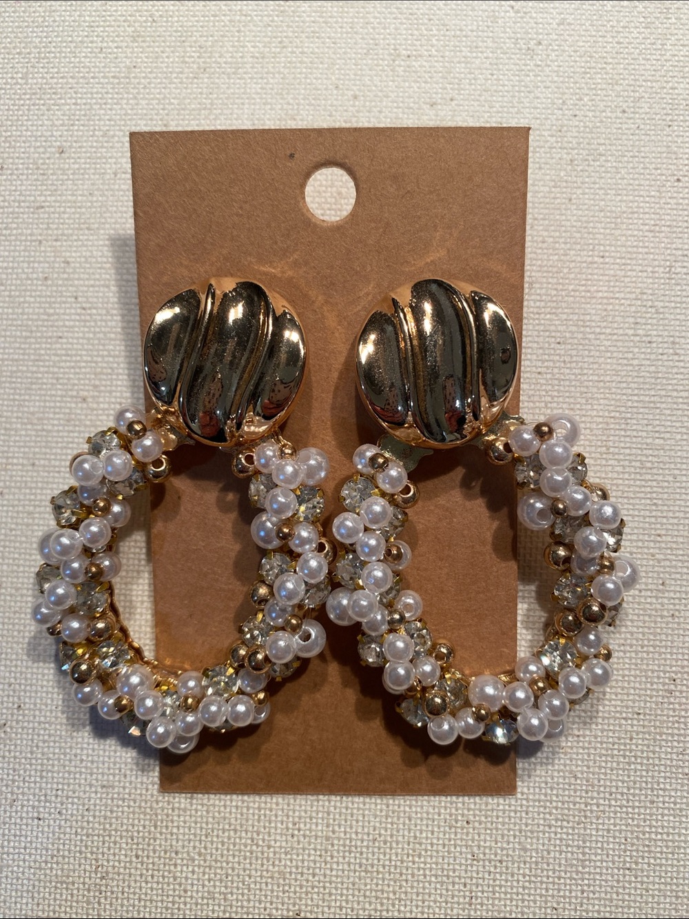 Gold Pearl Beaded Hoop Earrings
